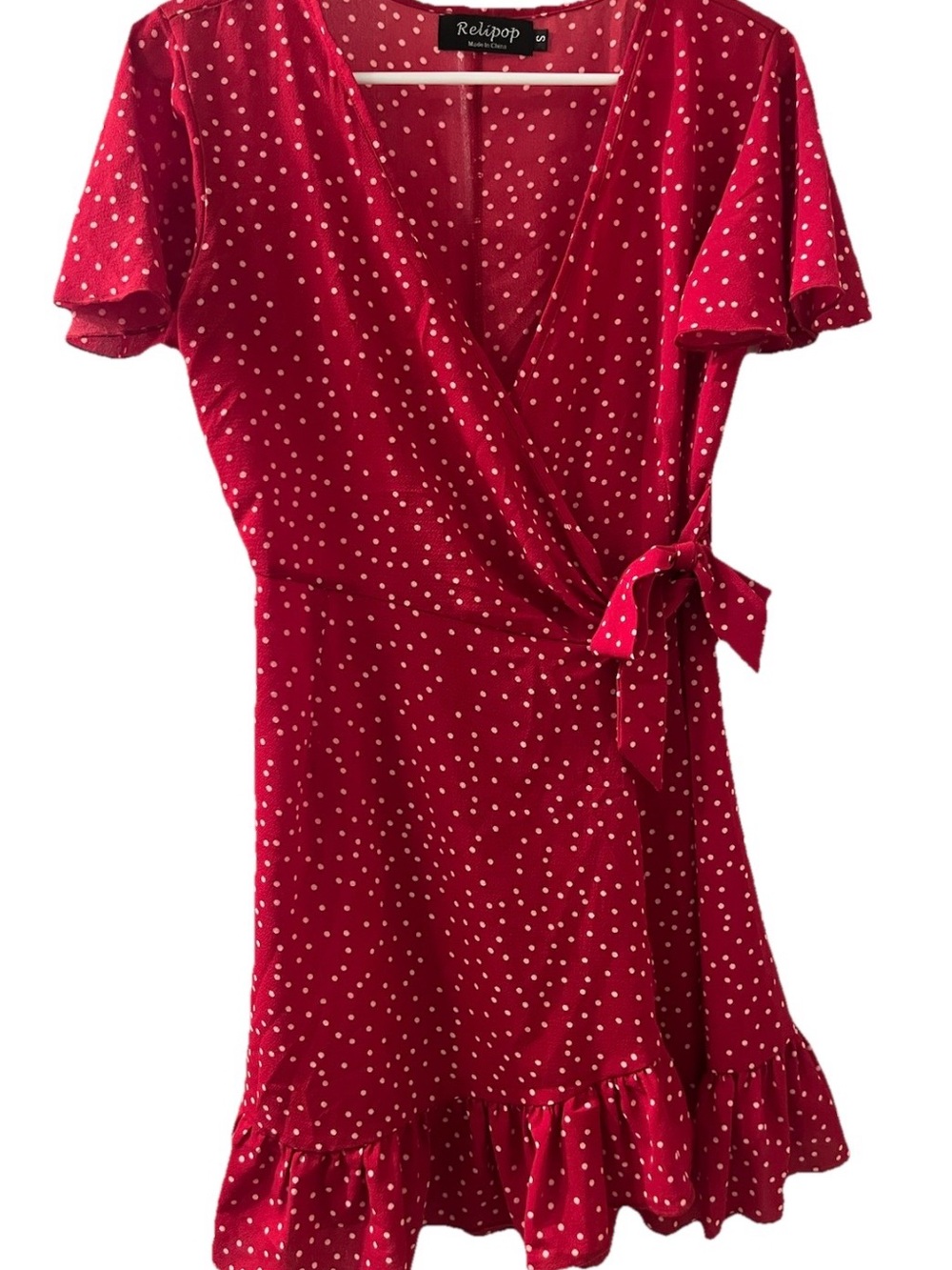 Relipop Red Polka Dot Wrap Mini Dress